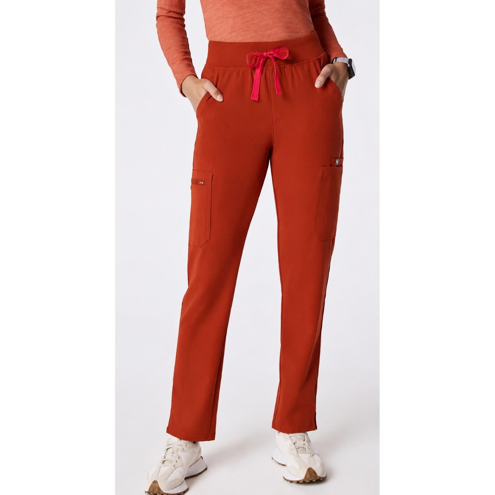 FIGS Yola Skinny Scrub Pants High Waisted Stretch Pull On Orange Petite M